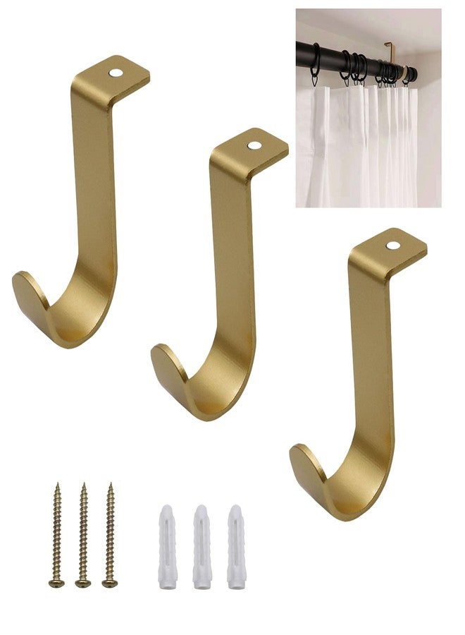 Shonmogar Ceiling Curtain Rod Brackets 3 Pack Metal Curtain Rod Holders with Screws,Curtain Rod Ceiling Mount Bracket for 1 Inch Rod, Sturdy Curtain Rod Hooks for Home Office Patio, Gold - Image 1